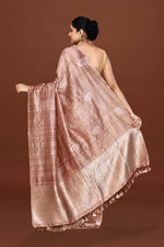 Pure tussar silk saree with checks pattern and meenakari kadwa work-Mauve