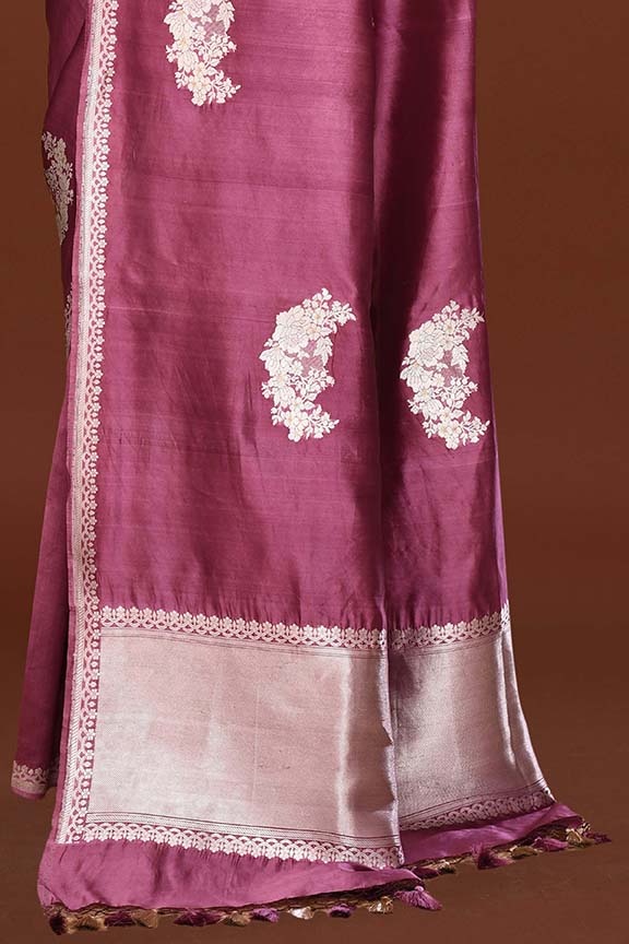 Pure handloom katan silk banarasi saree with real silver zari kadwa weaving-Mauve