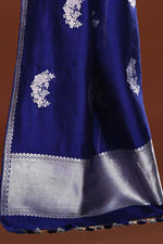 Pure handloom katan silk banarasi saree with real silver zari kadwa weaving-Electric blue
