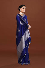 Pure handloom katan silk banarasi saree with real silver zari kadwa weaving-Electric blue