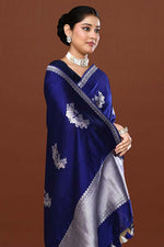 Pure handloom katan silk banarasi saree with real silver zari kadwa weaving-Electric blue