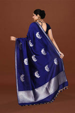 Pure handloom katan silk banarasi saree with real silver zari kadwa weaving-Electric blue