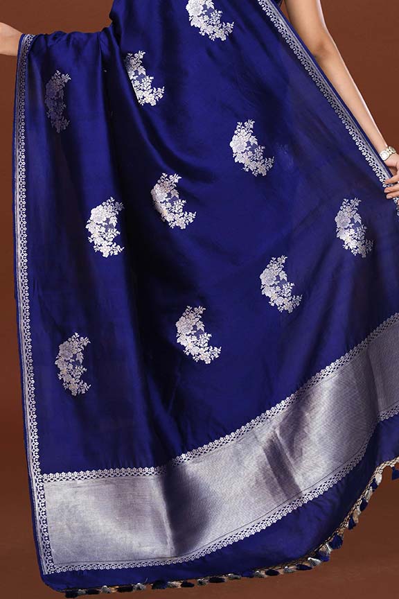 Pure handloom katan silk banarasi saree with real silver zari kadwa weaving-Electric blue