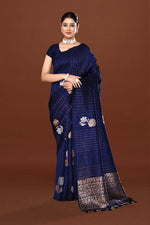 Pure handloom munga silk saree with banarasi floral pattern kadwa weaving in silver & gold zari with satin border-Violet