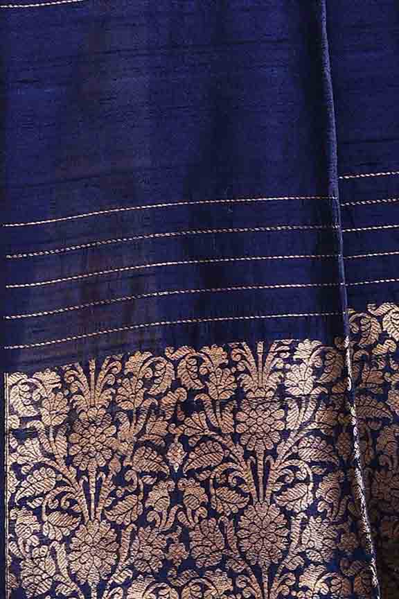 Pure handloom munga silk saree with banarasi floral pattern kadwa weaving in silver & gold zari with satin border-Violet