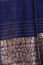 Pure handloom munga silk saree with banarasi floral pattern kadwa weaving in silver & gold zari with satin border-Violet