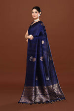 Pure handloom munga silk saree with banarasi floral pattern kadwa weaving in silver & gold zari with satin border-Violet