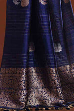 Pure handloom munga silk saree with banarasi floral pattern kadwa weaving in silver & gold zari with satin border-Violet