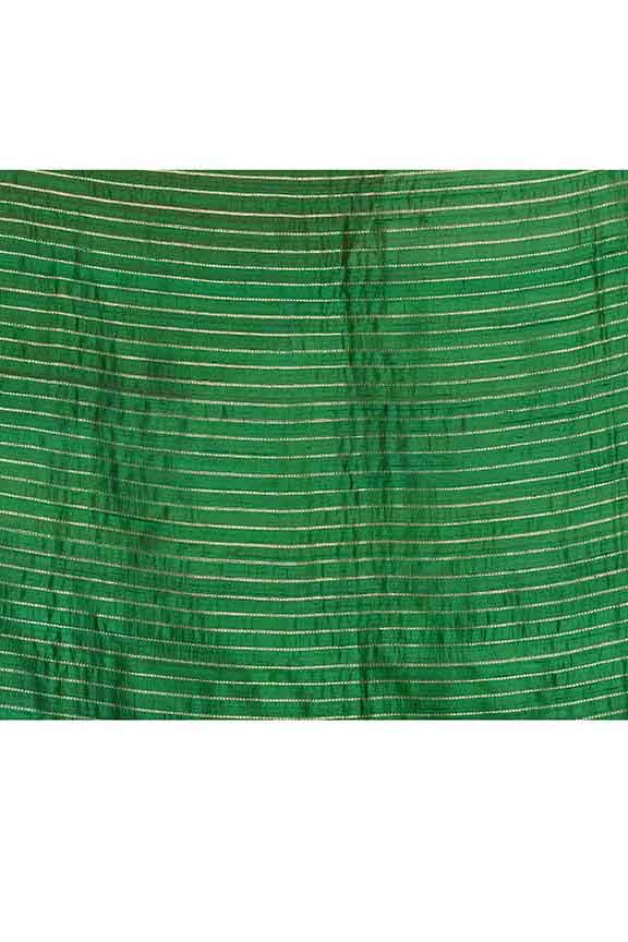 Pure handloom tussar silk saree with banarasi floral and stripes pattern kadwa weaving in gold zari-Emerald Green