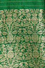 Pure handloom tussar silk saree with banarasi floral and stripes pattern kadwa weaving in gold zari-Emerald Green