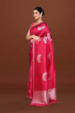 Pure handloom katan silk banarasi saree with real silver zari kadwa weaving-dark pink