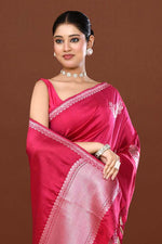 Pure handloom katan silk banarasi saree with real silver zari kadwa weaving-dark pink