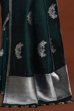 Pure handloom katan silk banarasi saree with real silver zari kadwa weaving-Bottle green