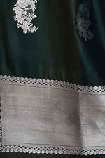 Pure handloom katan silk banarasi saree with real silver zari kadwa weaving-Bottle green