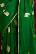 Pure Munga Silk Saree with Tree & Leaf Motifs – Bottle Green