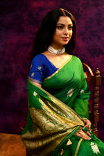 Pure Munga Silk Saree with Tree & Leaf Motifs – Bottle Green