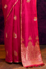 Pure Munga Silk Saree with Tree & Leaf Motifs – Rani Pink