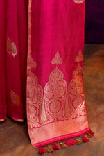 Pure Munga Silk Saree with Tree & Leaf Motifs – Rani Pink