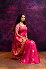 Pure Munga Silk Saree with Tree & Leaf Motifs – Rani Pink