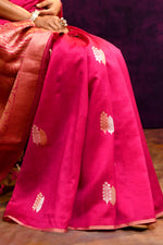 Pure Munga Silk Saree with Tree & Leaf Motifs – Rani Pink