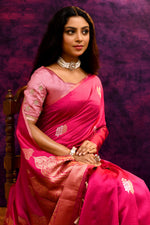 Pure Munga Silk Saree with Tree & Leaf Motifs – Rani Pink