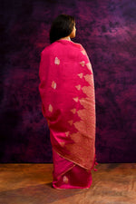 Pure Munga Silk Saree with Tree & Leaf Motifs – Rani Pink