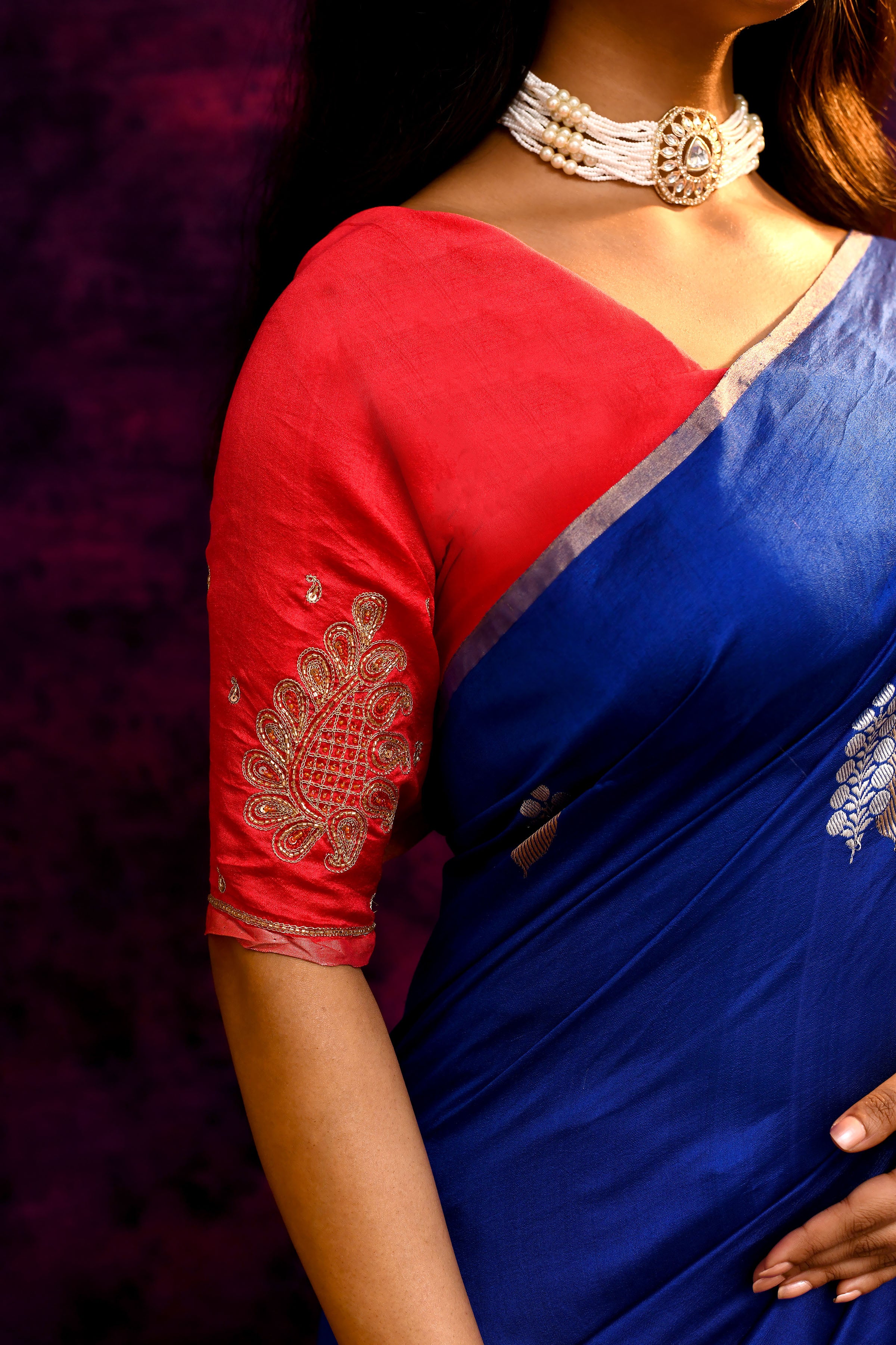 Pure Munga Silk Saree with Tree & Leaf Motifs – Royal Blue