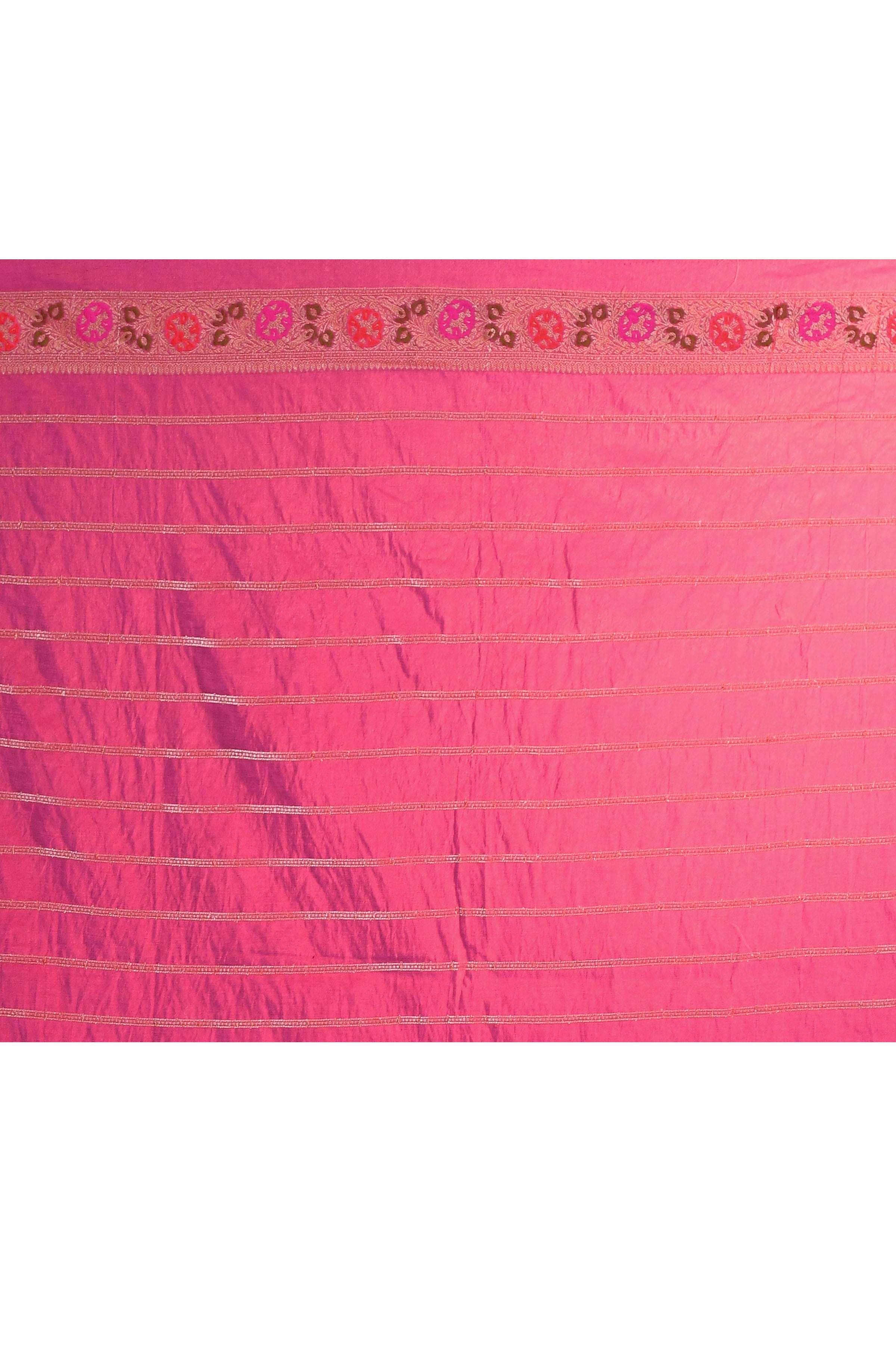 Pure Cotton Saree with Floral Border & Woven Pallu - Beige with Pink Accents.