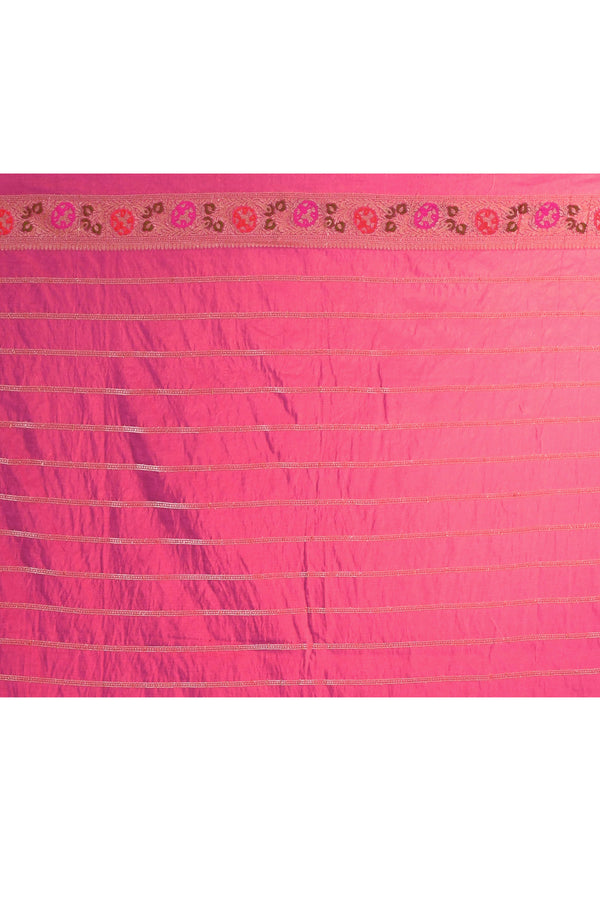 Pure Cotton Saree with Floral Border & Woven Pallu - Beige with Pink Accents.