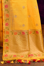Pure Cotton Saree with Floral Border & Woven Pallu – Sunshine Yellow