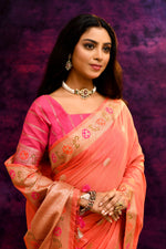 Pure Cotton Saree with Floral Border & Woven Pallu – Coral Orange