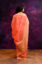 Pure Cotton Saree with Floral Border & Woven Pallu – Coral Orange