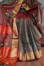 Green & Red Dual-Colour Mulberry Silk Saree