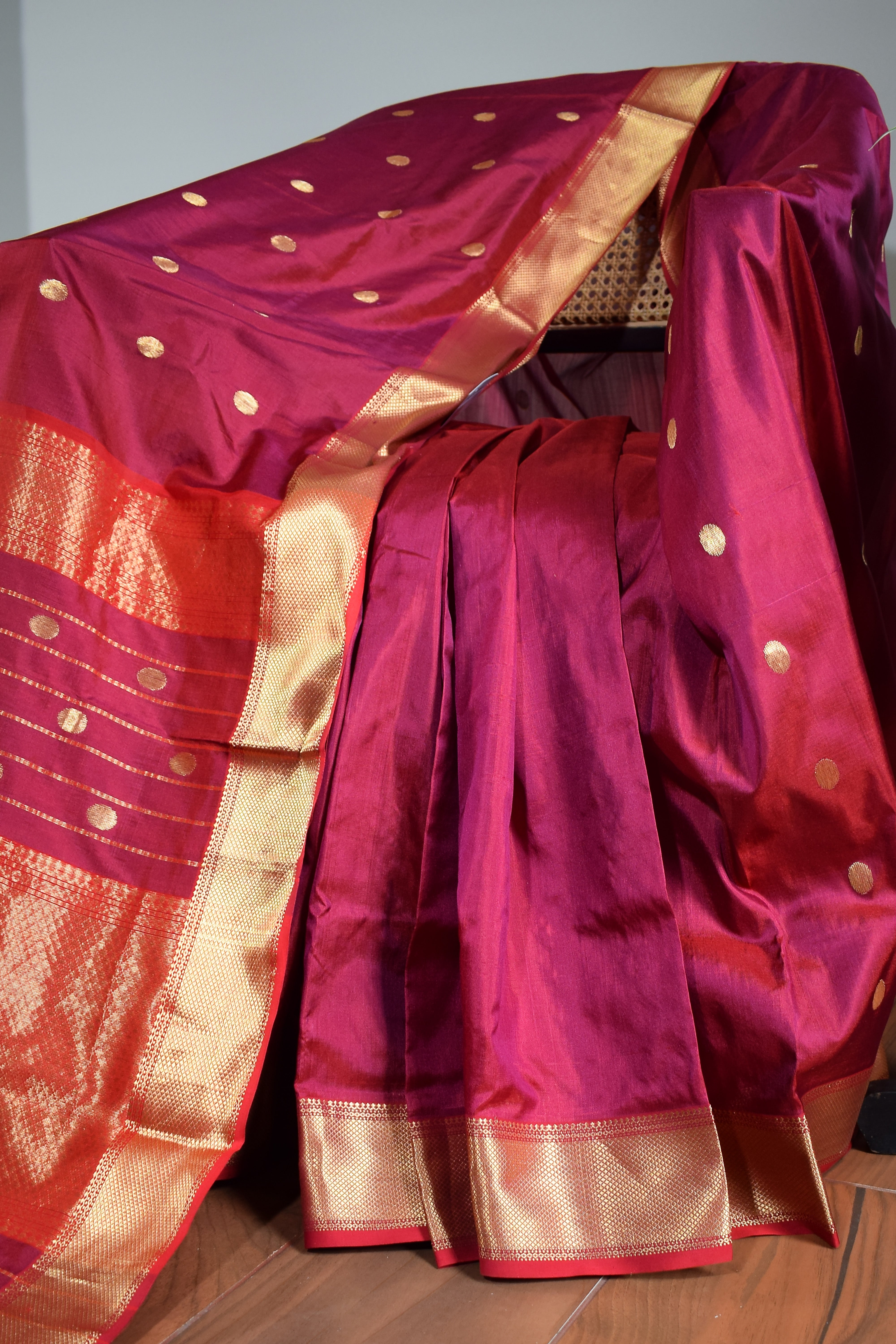 Maroon Mulberry Silk Saree