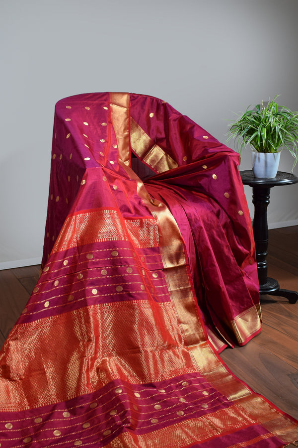 Wine Mulberry Silk Saree