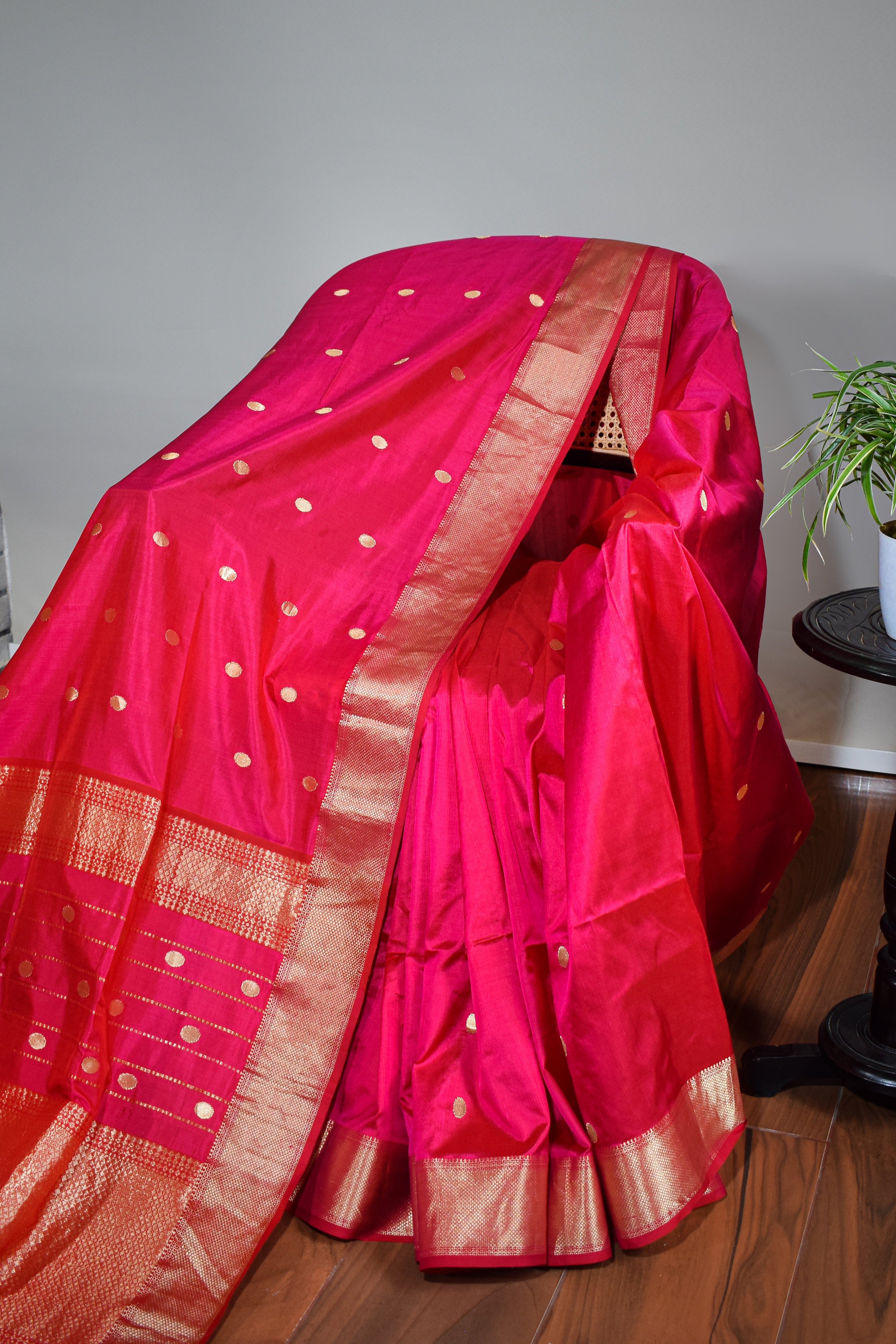 Rani Pink Mulberry Silk Saree