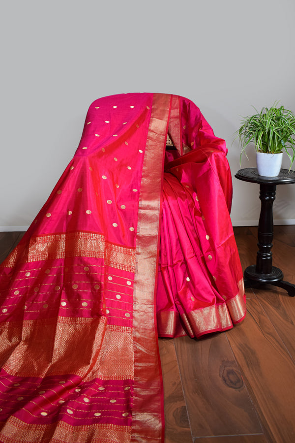 Hot Pink Mulberry Silk Saree