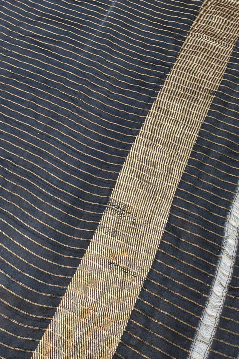 Pure Katan silk kadwa Banarasi saree with golden zari checks & floral motifs border-black