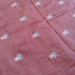 Pure tussar linen handloom unstitched kurta,bottom & dupatta set with floral embroidery-Lavender