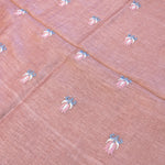 Pure tussar linen handloom unstitched kurta,bottom & dupatta set with floral embroidery-light pink