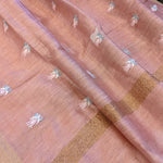 Pure tussar linen handloom unstitched kurta,bottom & dupatta set with floral embroidery-light pink