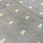 Pure tussar linen handloom unstitched kurta,bottom & dupatta set with floral embroidery-grey