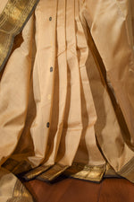 Beige Maheshwari Cotton Silk Saree with Black Border