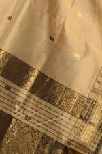 Beige Maheshwari Cotton Silk Saree with Black Border