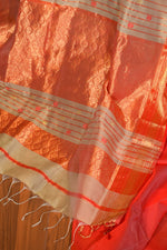 Beige Maheshwari Cotton Silk Saree with Red Border