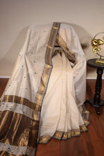 Ivory Maheshwari Cotton Silk Saree with Black Border