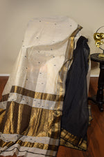 Ivory Maheshwari Cotton Silk Saree with Black Border