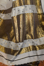 Ivory Maheshwari Cotton Silk Saree with Black Border