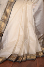 Ivory Maheshwari Cotton Silk Saree with Black Border