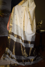 Ivory Maheshwari Cotton Silk Saree with Black Border